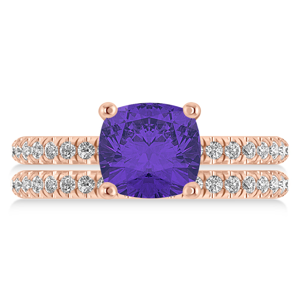 Tanzanite & Diamond Cushion-Set Semi-Eternity Bridal Set 14K Rose Gold (3.22ct)
