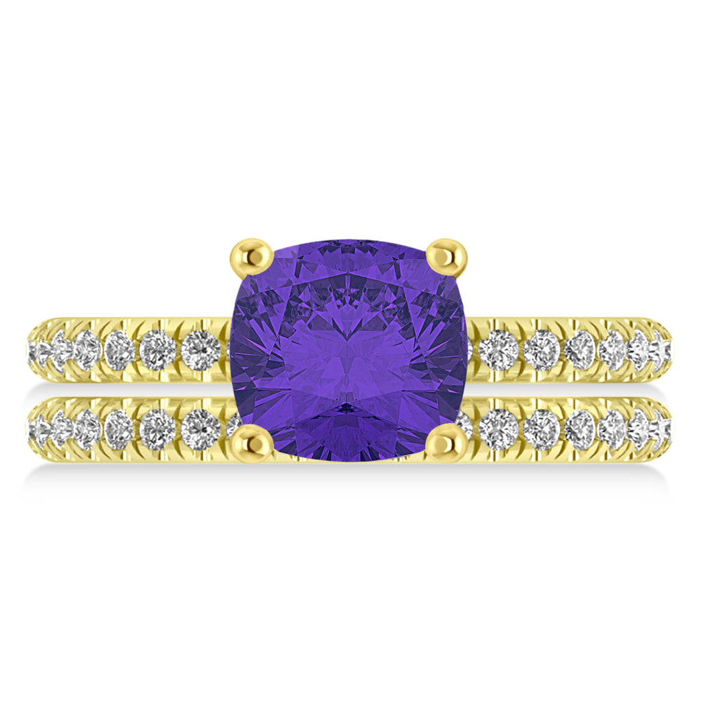 Tanzanite & Diamond Cushion-Set Semi-Eternity Bridal Set 14K Yellow Gold (3.22ct)