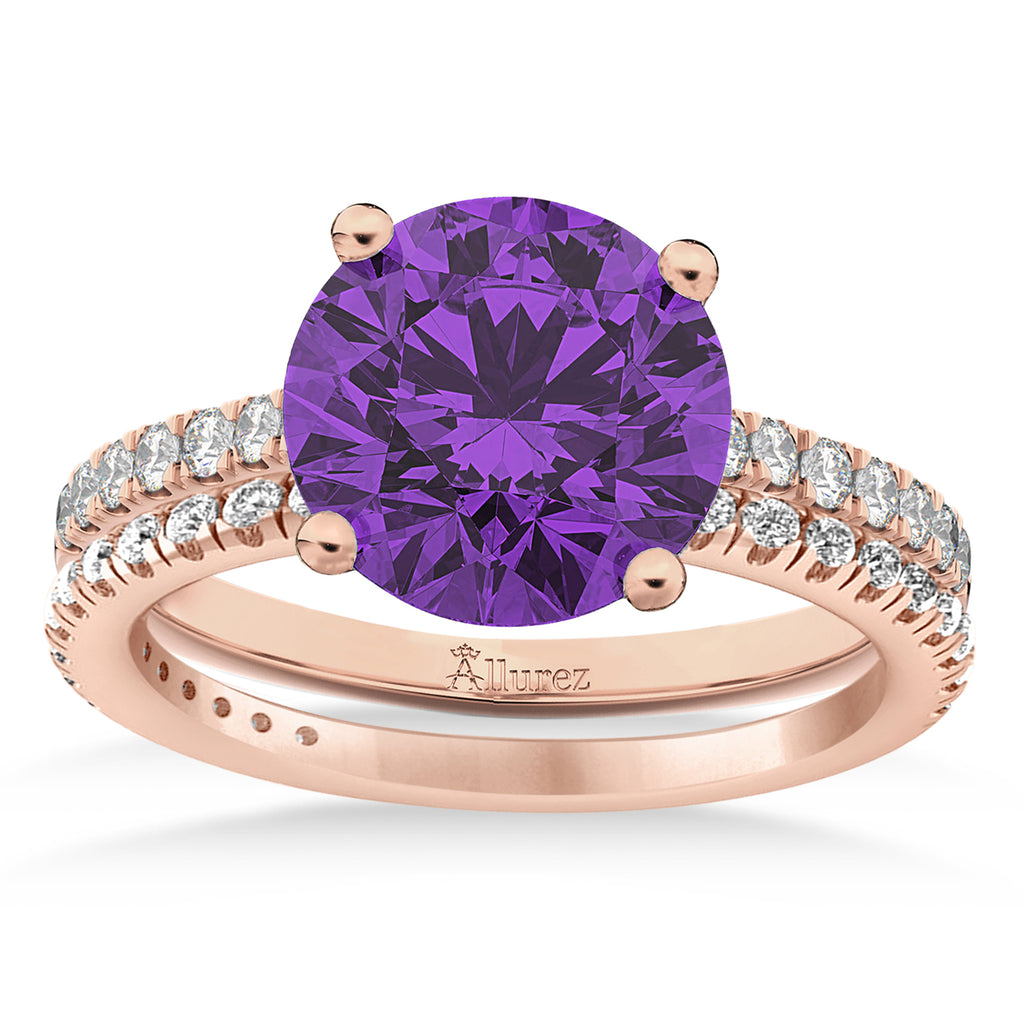 Amethyst & Diamond Round-Set Semi-Eternity Bridal Set 14k Rose Gold (2.42ct)