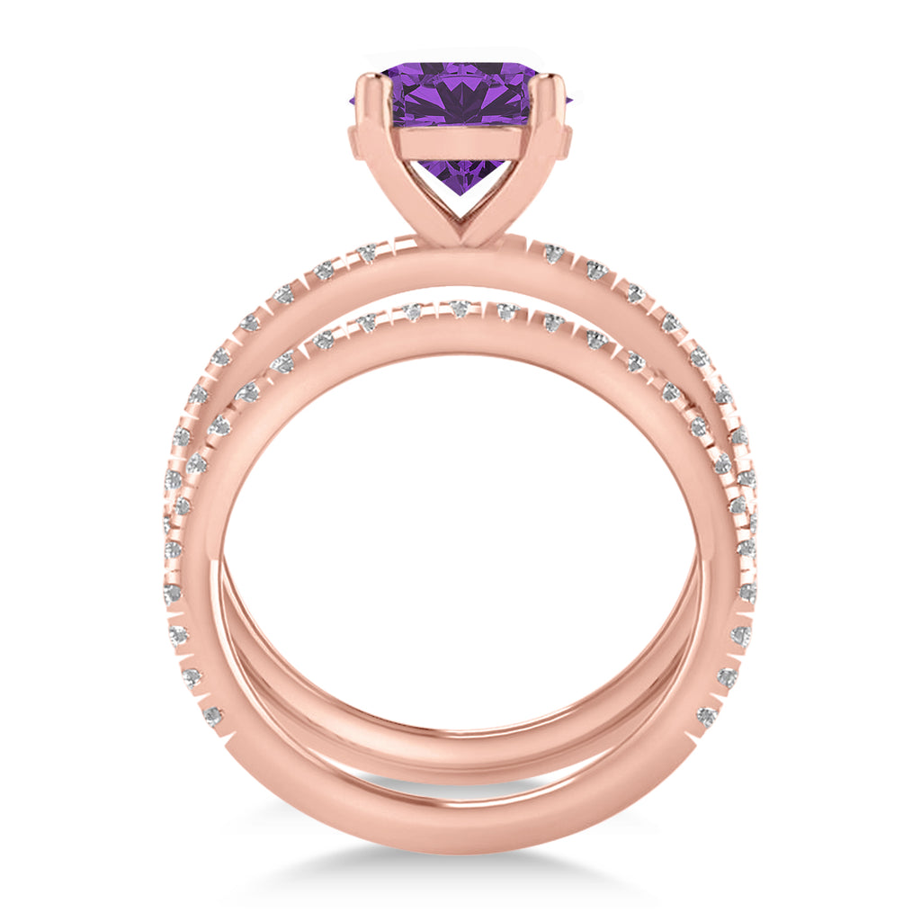 Amethyst & Diamond Round-Set Semi-Eternity Bridal Set 14k Rose Gold (2.42ct)