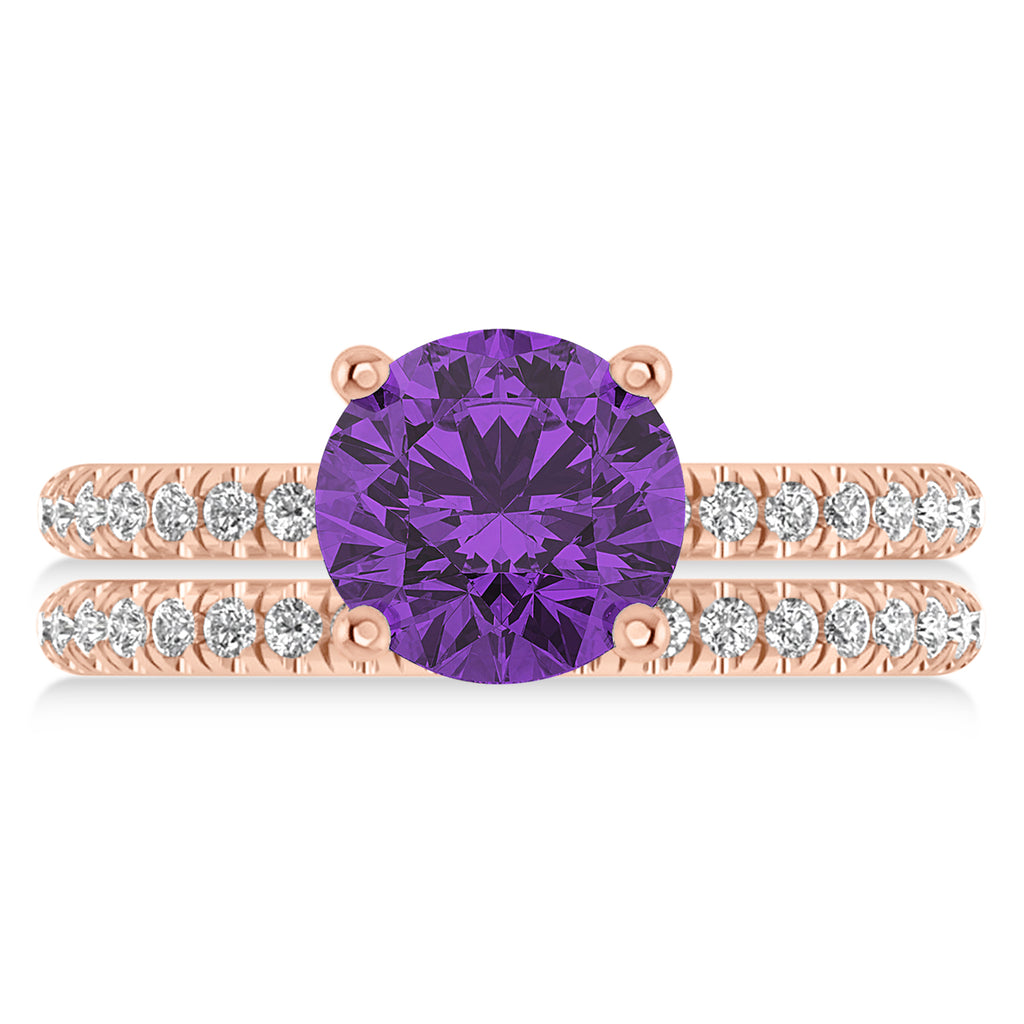 Amethyst & Diamond Round-Set Semi-Eternity Bridal Set 14k Rose Gold (2.42ct)