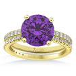 Amethyst & Diamond Round-Set Semi-Eternity Bridal Set 18k Yellow Gold (2.42ct)