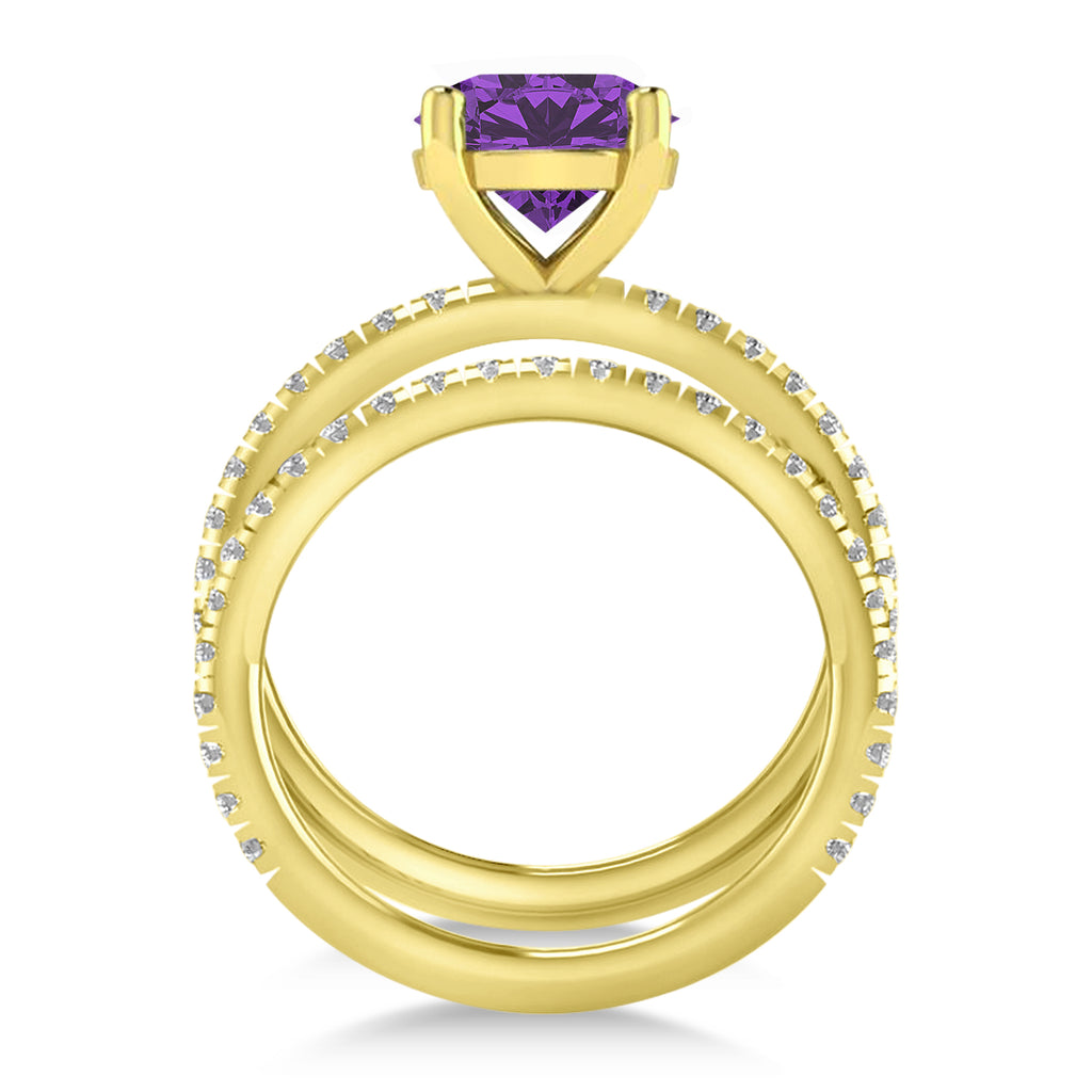 Amethyst & Diamond Round-Set Semi-Eternity Bridal Set 18k Yellow Gold (2.42ct)