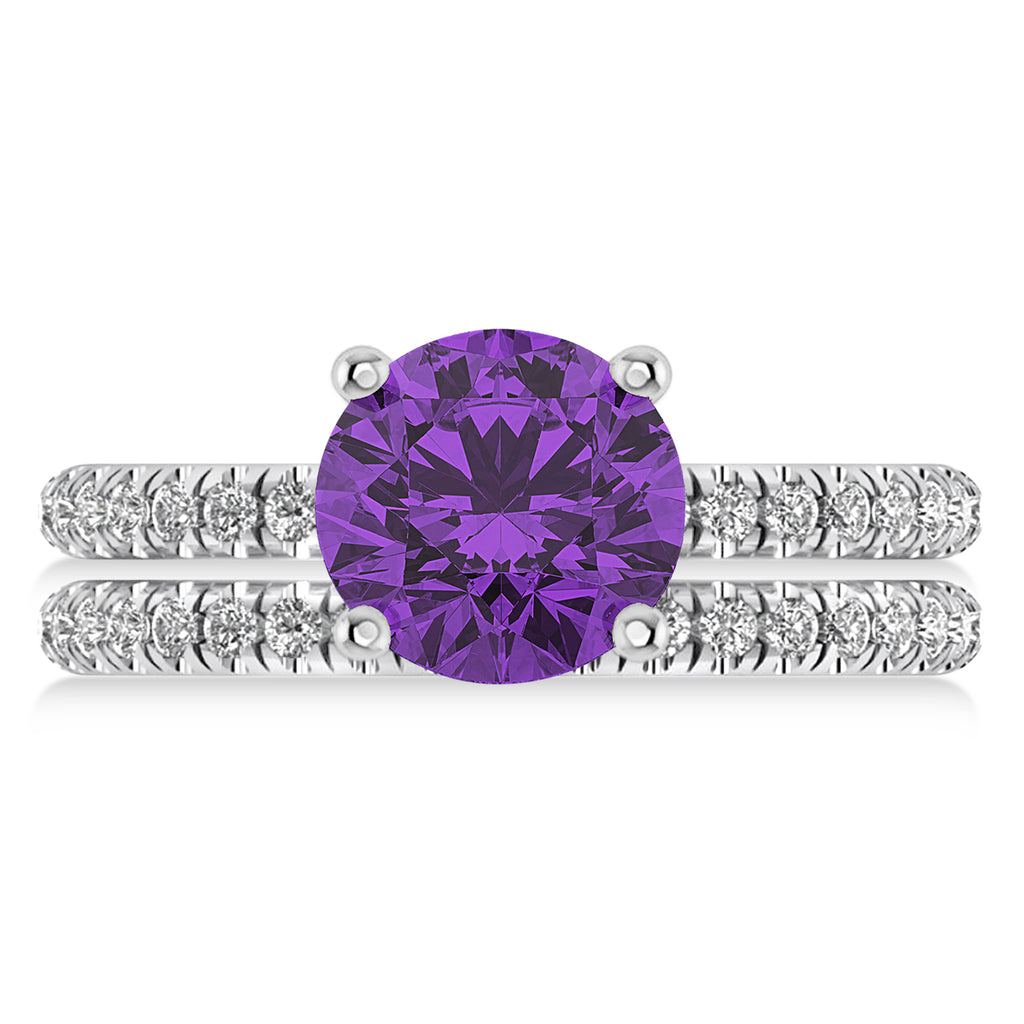 Amethyst & Diamond Round-Set Semi-Eternity Bridal Set Palladium (2.42ct)