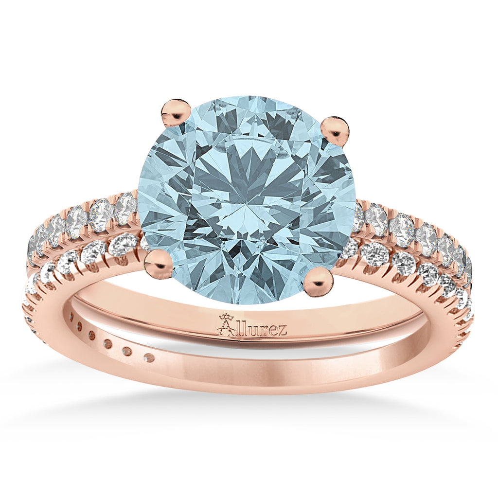 Aquamarine & Diamond Round-Set Semi-Eternity Bridal Set 14k Rose Gold (2.82ct)