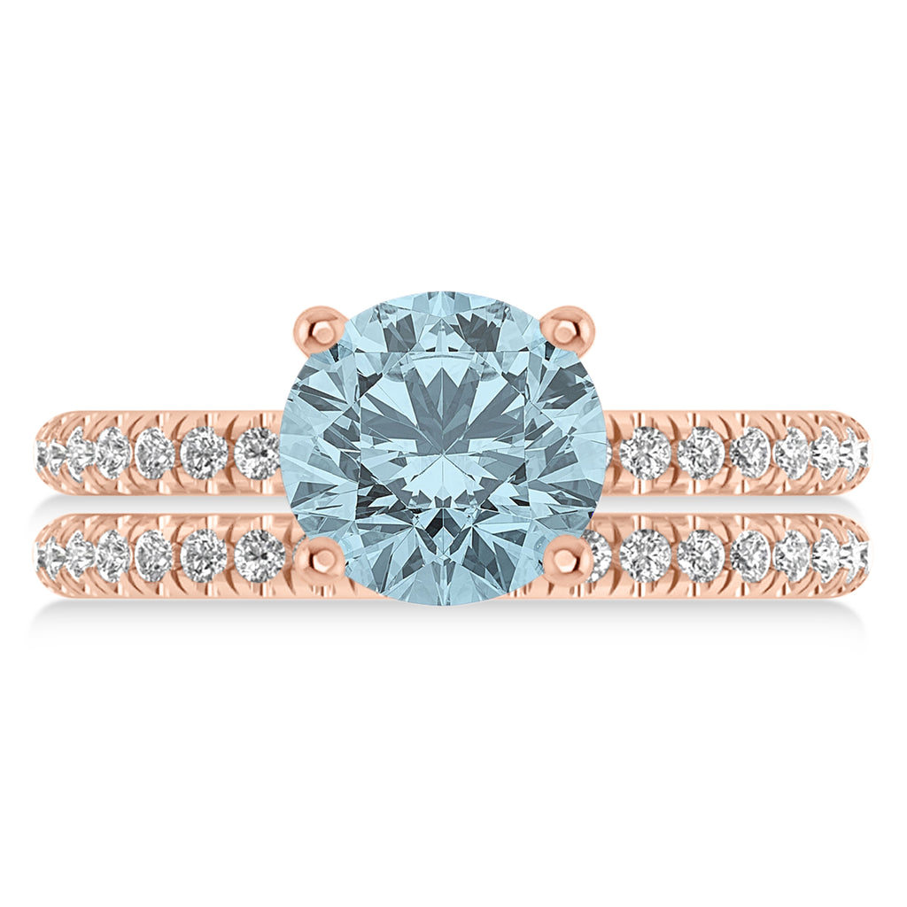 Aquamarine & Diamond Round-Set Semi-Eternity Bridal Set 14k Rose Gold (2.82ct)