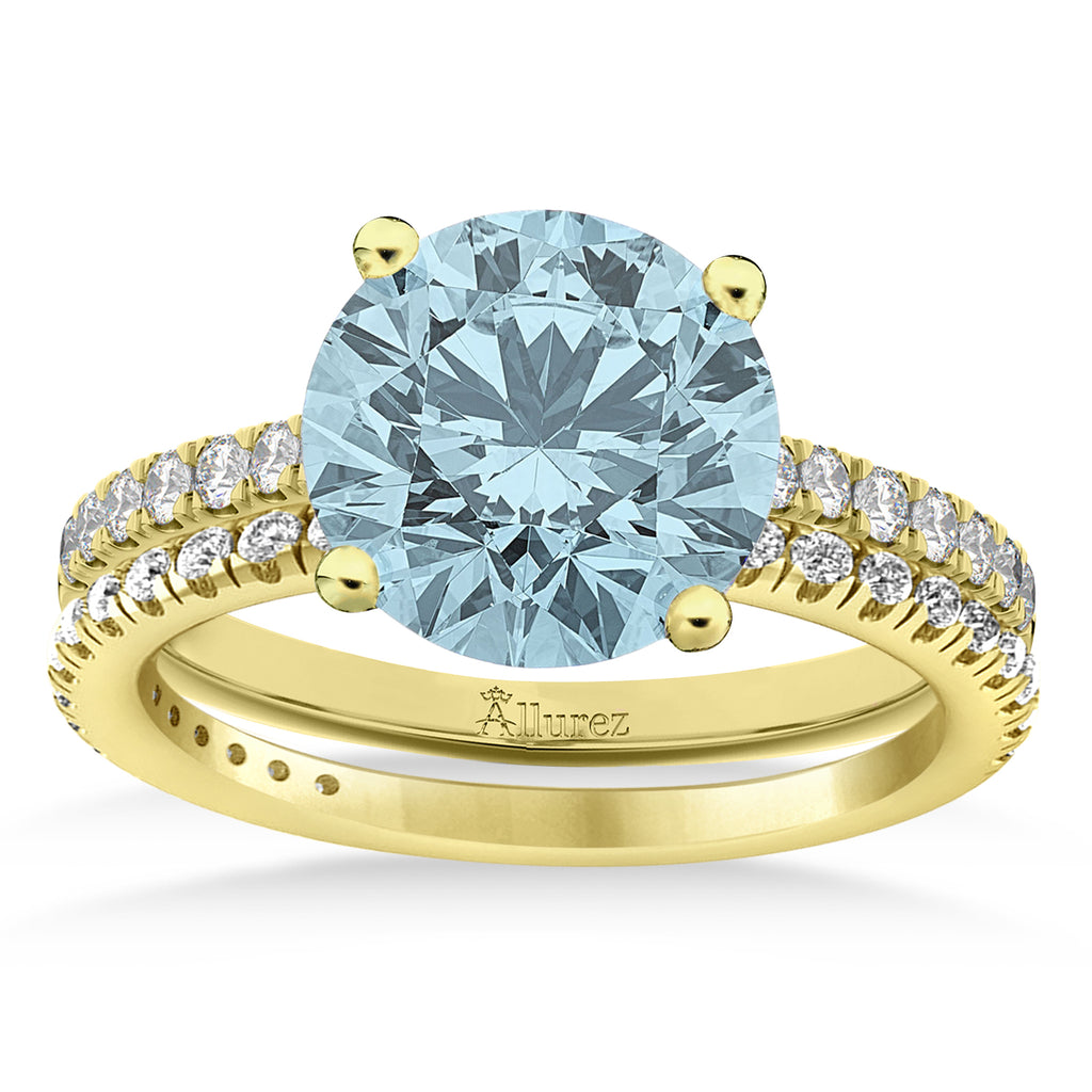 Aquamarine & Diamond Round-Set Semi-Eternity Bridal Set 14k Yellow Gold (2.82ct)