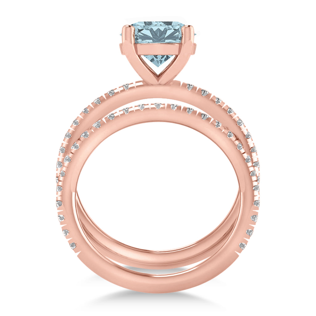 Aquamarine & Diamond Round-Set Semi-Eternity Bridal Set 18k Rose Gold (2.82ct)