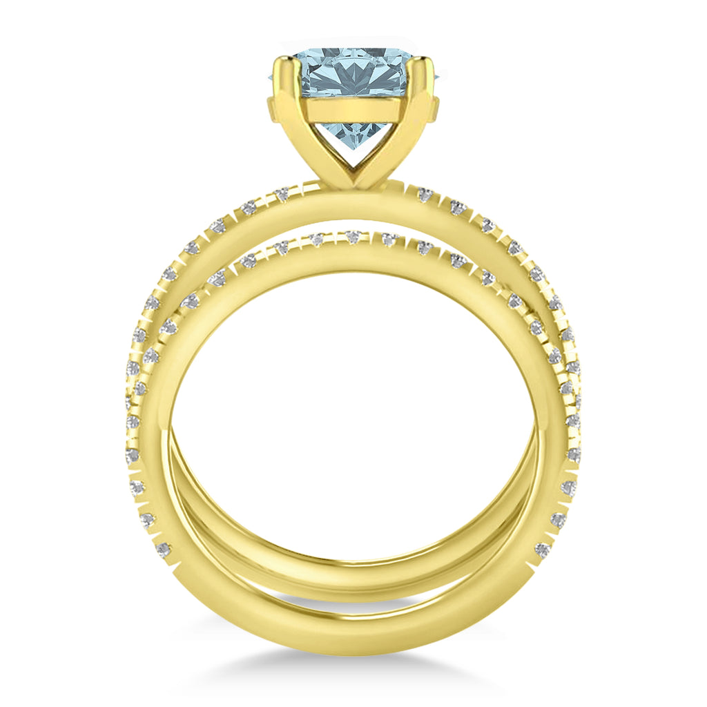 Aquamarine & Diamond Round-Set Semi-Eternity Bridal Set 18k Yellow Gold (2.82ct)