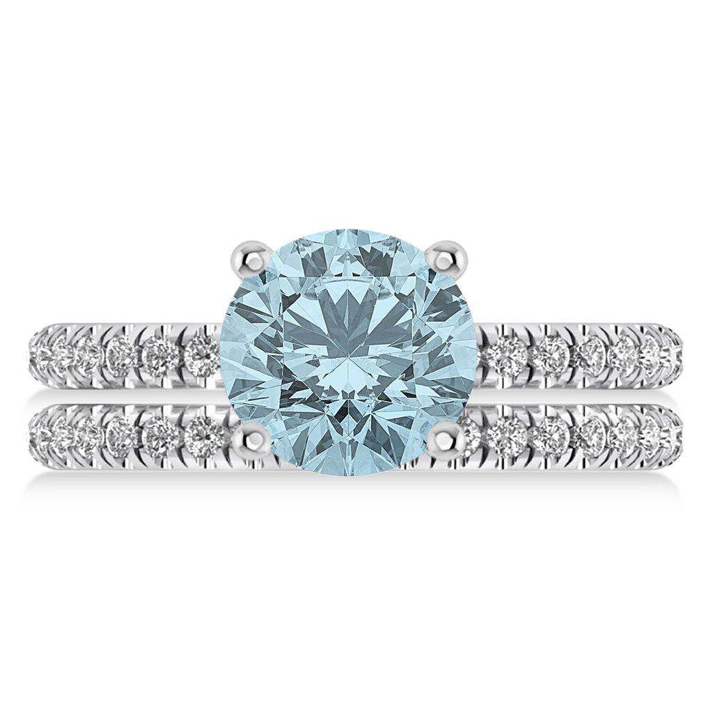 Aquamarine & Diamond Round-Set Semi-Eternity Bridal Set Palladium (2.82ct)