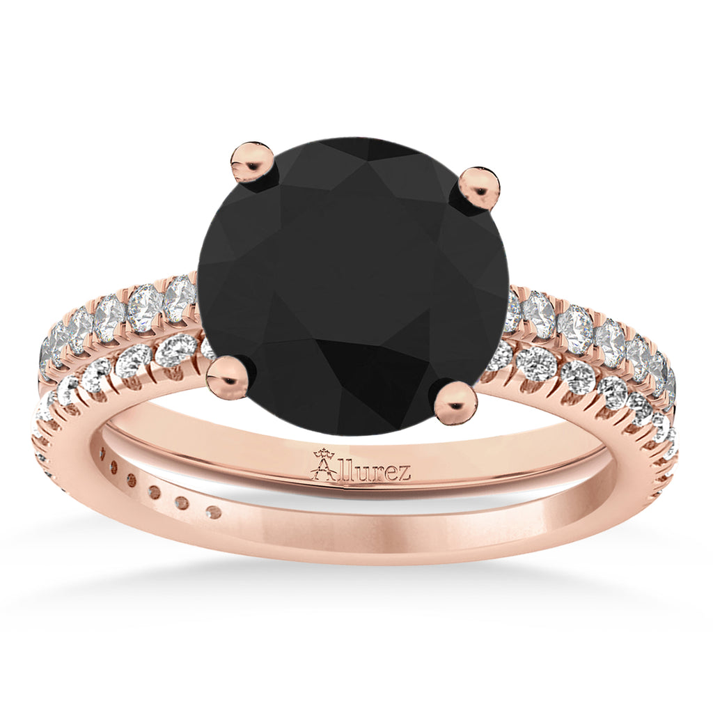 Black & White Diamond Round-Set Semi-Eternity Bridal Set 14k Rose Gold (2.62ct)