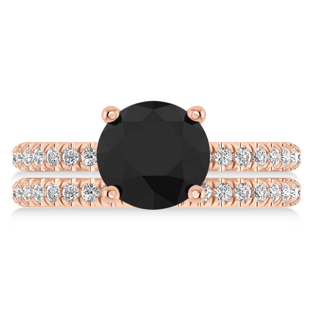 Black & White Diamond Round-Set Semi-Eternity Bridal Set 14k Rose Gold (2.62ct)