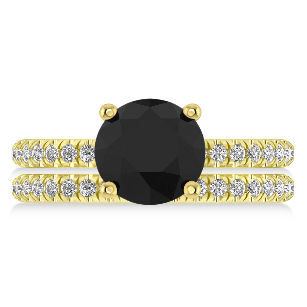 Black & White Diamond Round-Set Semi-Eternity Bridal Set 14k Yellow Gold (2.62ct)