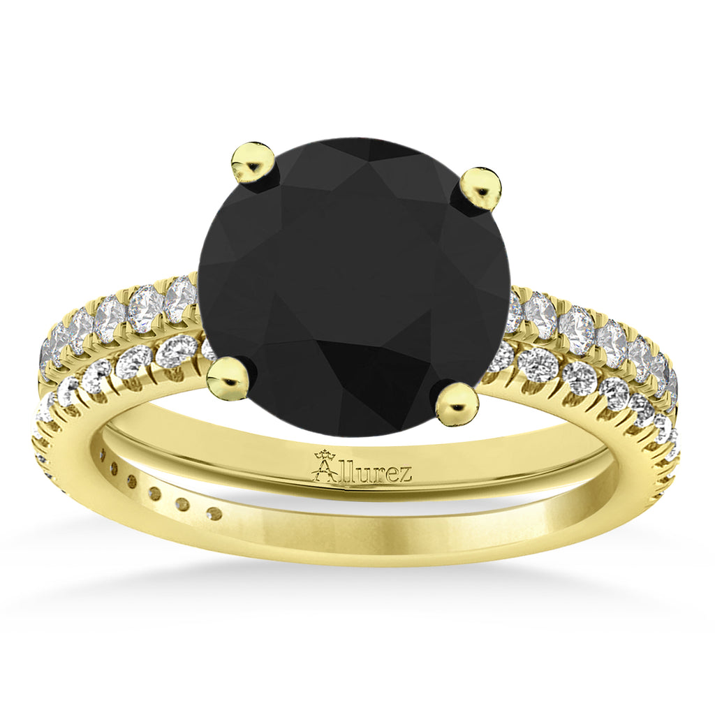 Black & White Diamond Round-Set Semi-Eternity Bridal Set 18k Yellow Gold (2.62ct)
