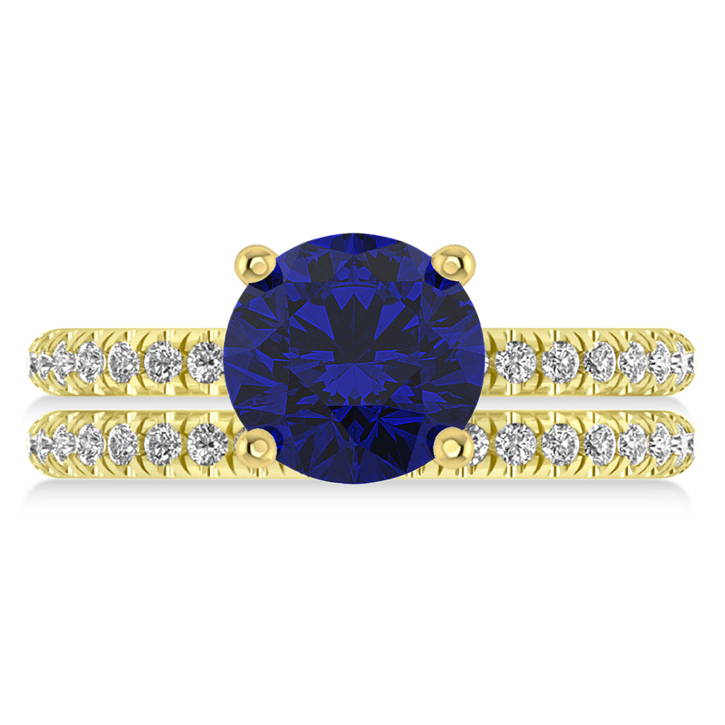 Blue Sapphire & Diamond Round-Set Semi-Eternity Bridal Set 14k Yellow Gold (2.92ct)