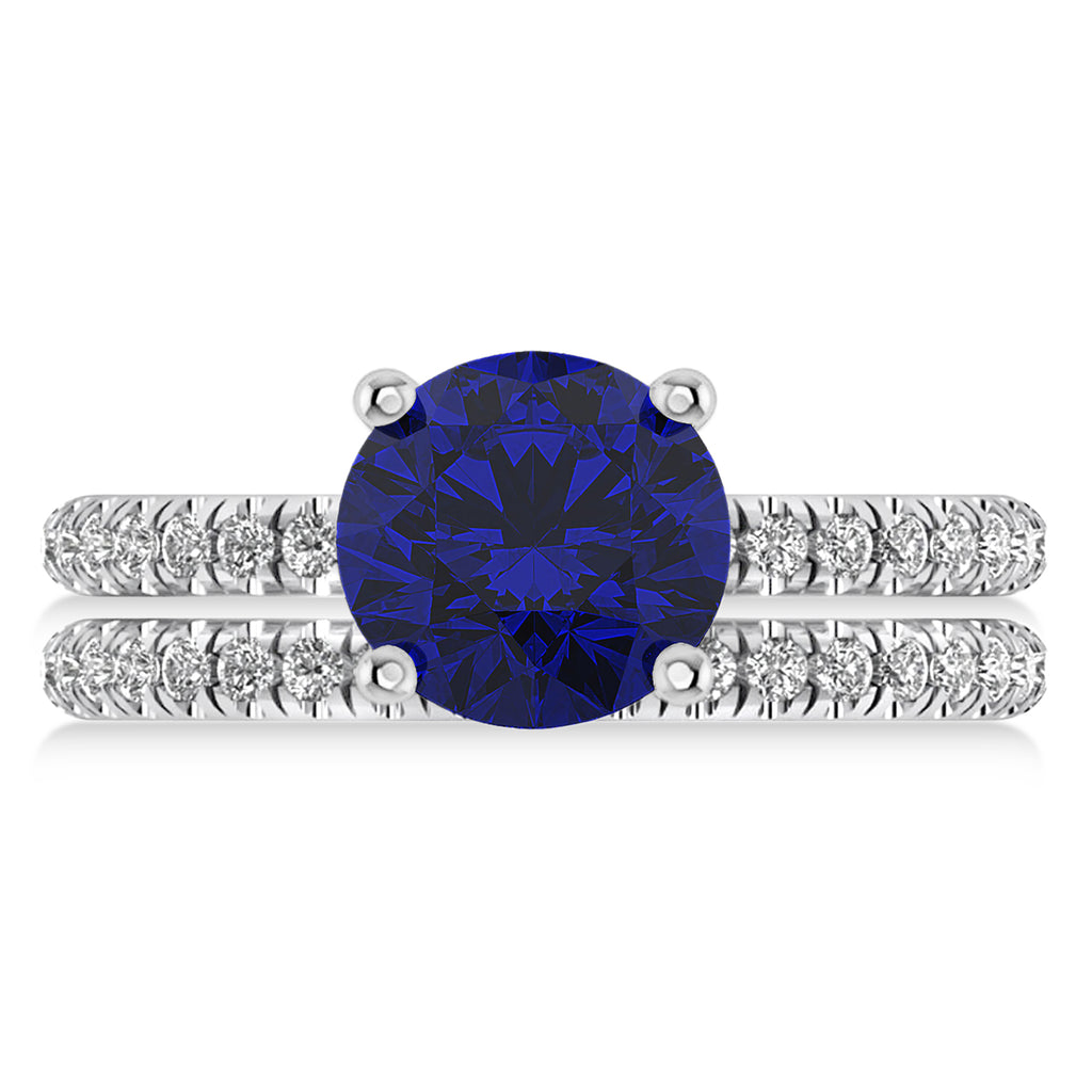 Blue Sapphire & Diamond Round-Set Semi-Eternity Bridal Set Palladium (2.92ct)