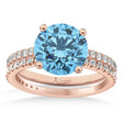 Blue Topaz & Diamond Round-Set Semi-Eternity Bridal Set 14k Rose Gold (3.12ct)