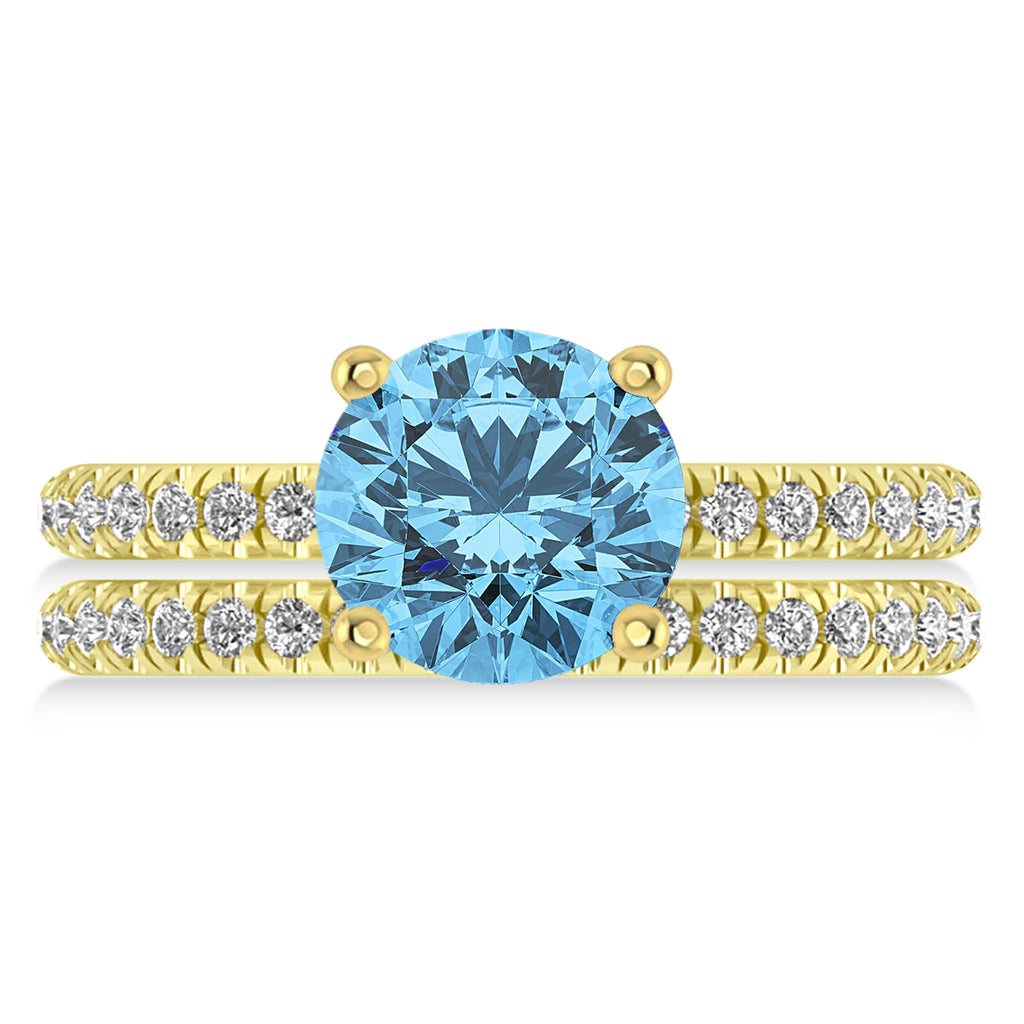 Blue Topaz & Diamond Round-Set Semi-Eternity Bridal Set 14k Yellow Gold (3.12ct)