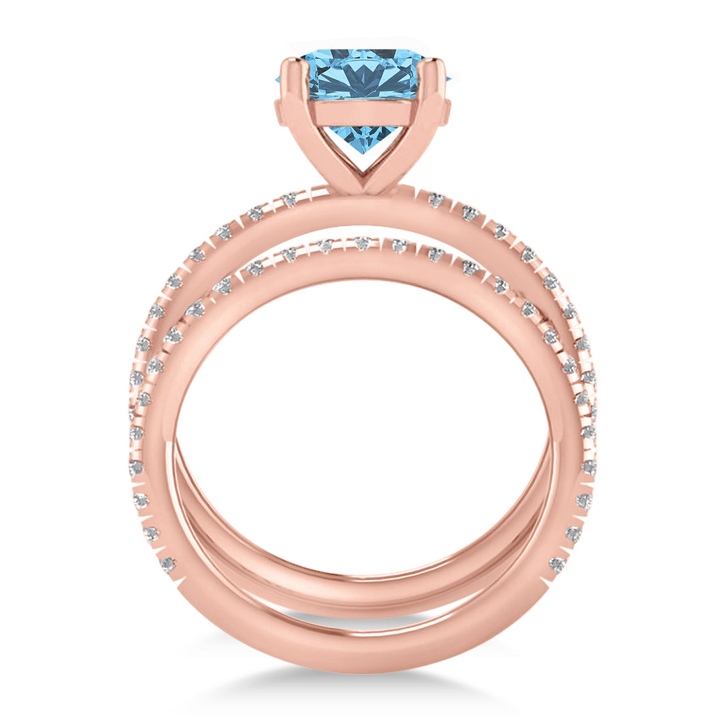 Blue Topaz & Diamond Round-Set Semi-Eternity Bridal Set 18k Rose Gold (3.12ct)