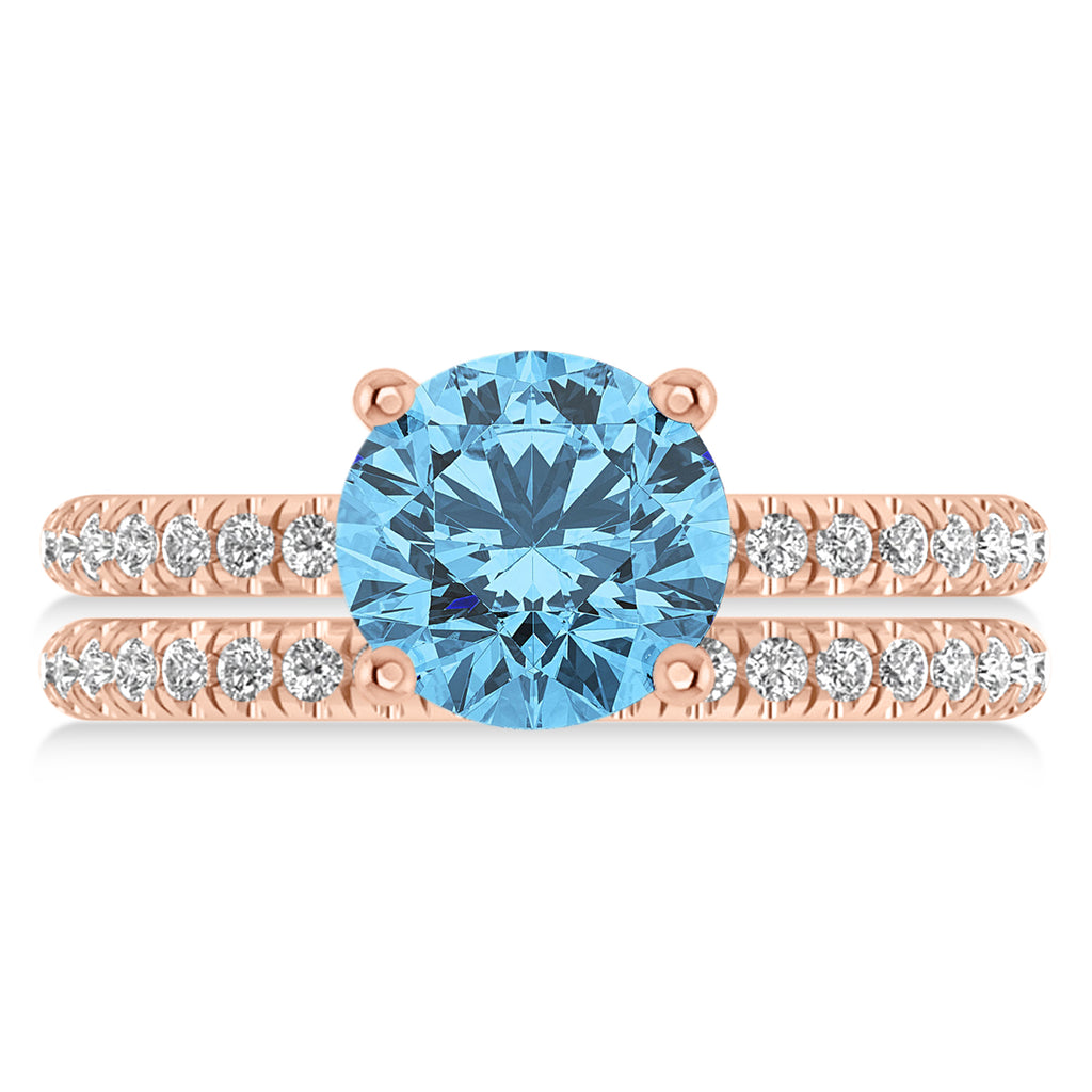 Blue Topaz & Diamond Round-Set Semi-Eternity Bridal Set 18k Rose Gold (3.12ct)