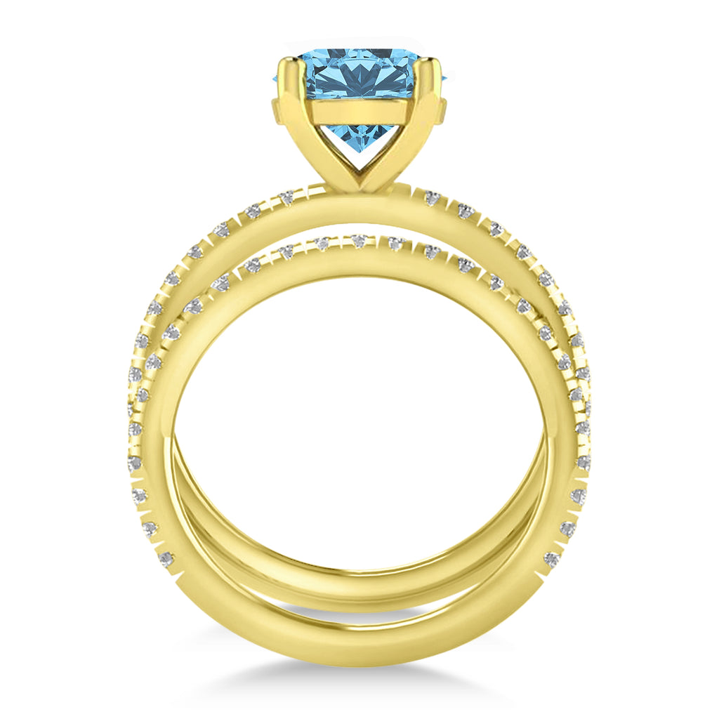 Blue Topaz & Diamond Round-Set Semi-Eternity Bridal Set 18k Yellow Gold (3.12ct)