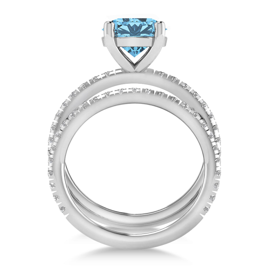 Blue Topaz & Diamond Round-Set Semi-Eternity Bridal Set Palladium (3.12ct)