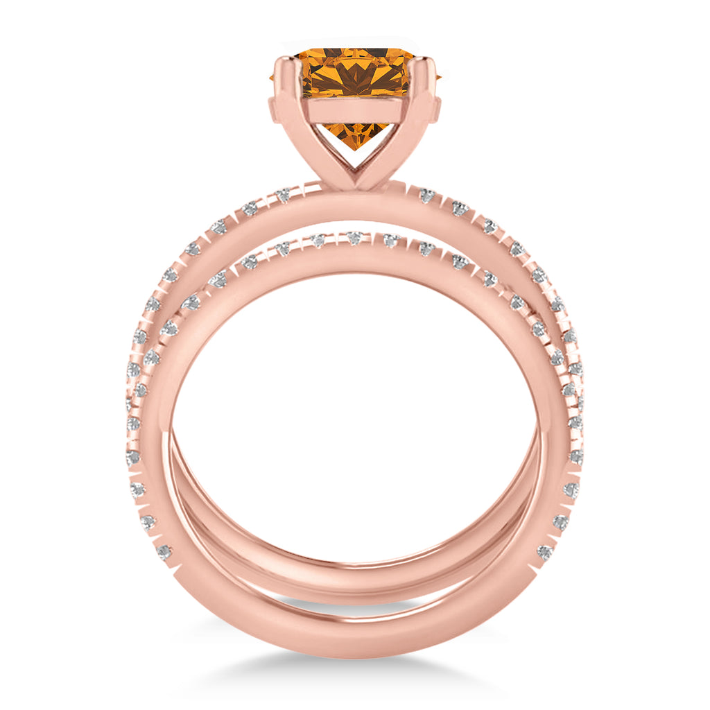 Citrine & Diamond Round-Set Semi-Eternity Bridal Set 14k Rose Gold (2.42ct)