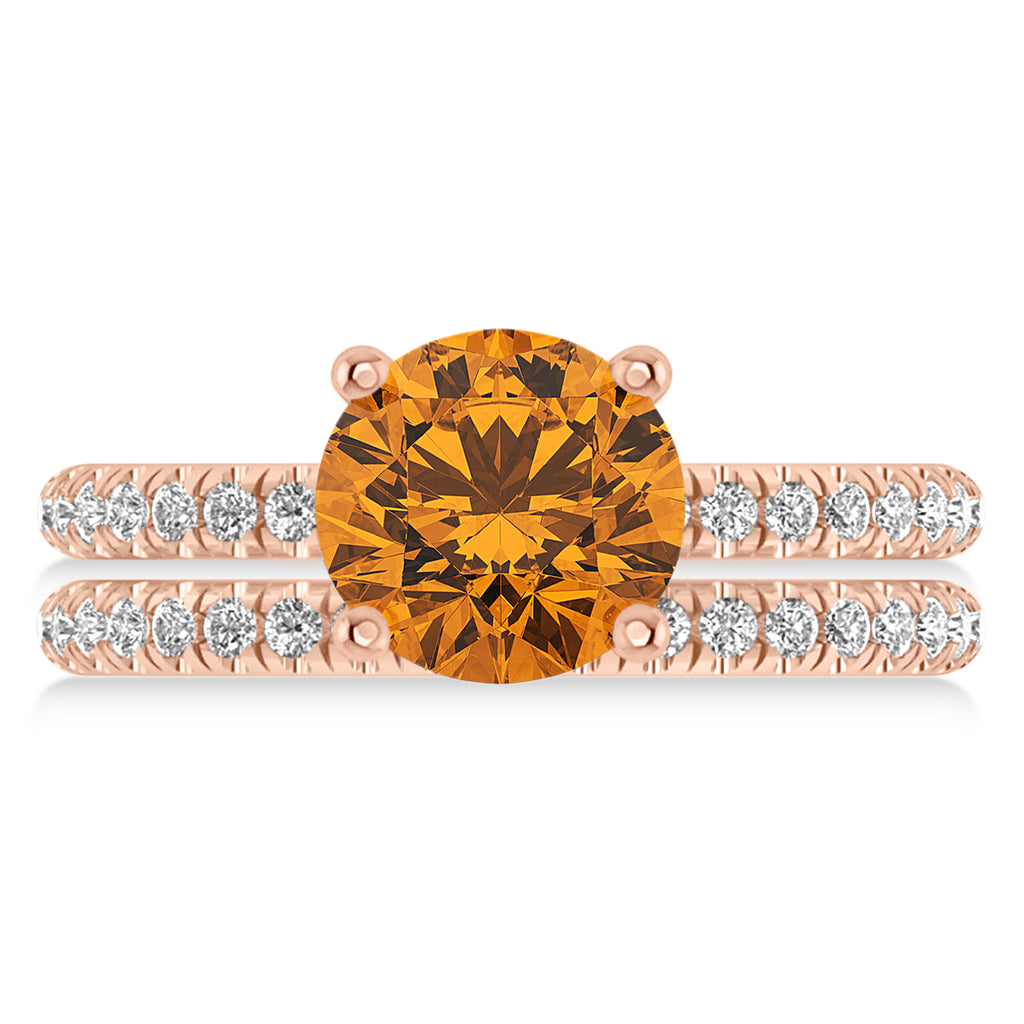 Citrine & Diamond Round-Set Semi-Eternity Bridal Set 14k Rose Gold (2.42ct)