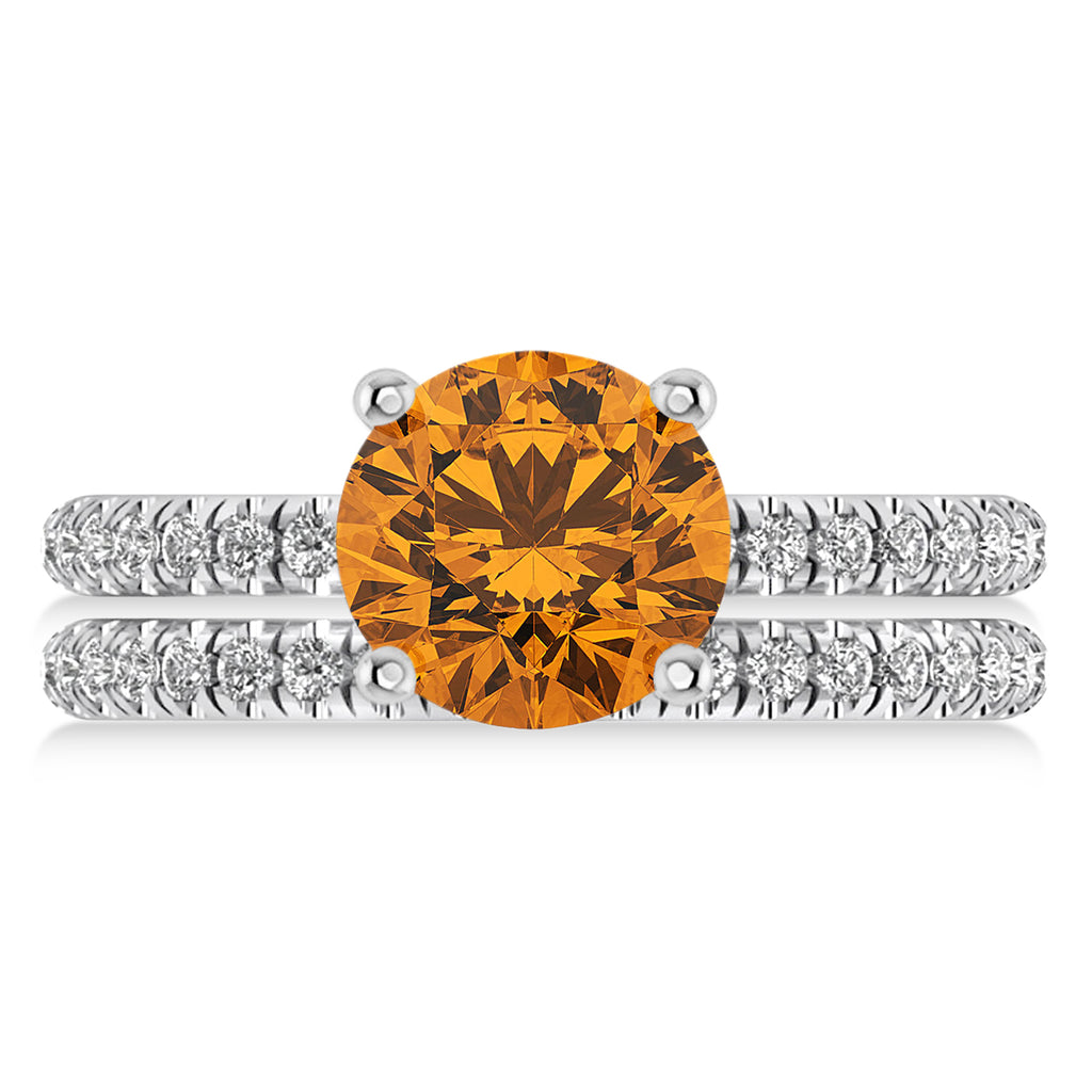 Citrine & Diamond Round-Set Semi-Eternity Bridal Set 14k White Gold (2.42ct)