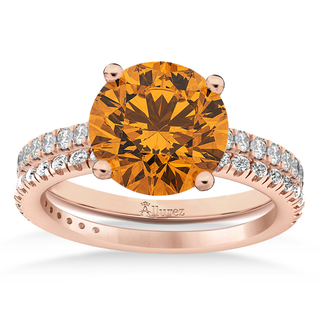 Citrine & Diamond Round-Set Semi-Eternity Bridal Set 18k Rose Gold (2.42ct)