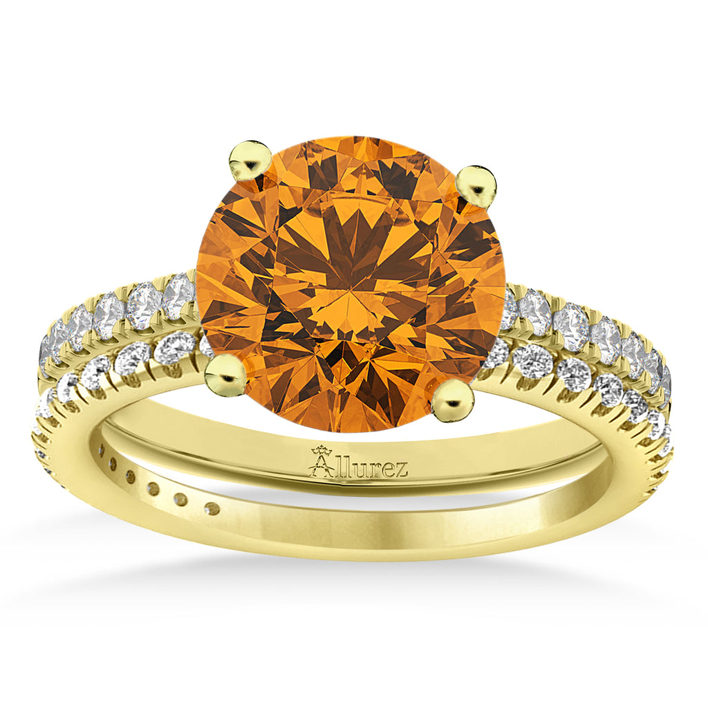 Citrine & Diamond Round-Set Semi-Eternity Bridal Set 18k Yellow Gold (2.42ct)