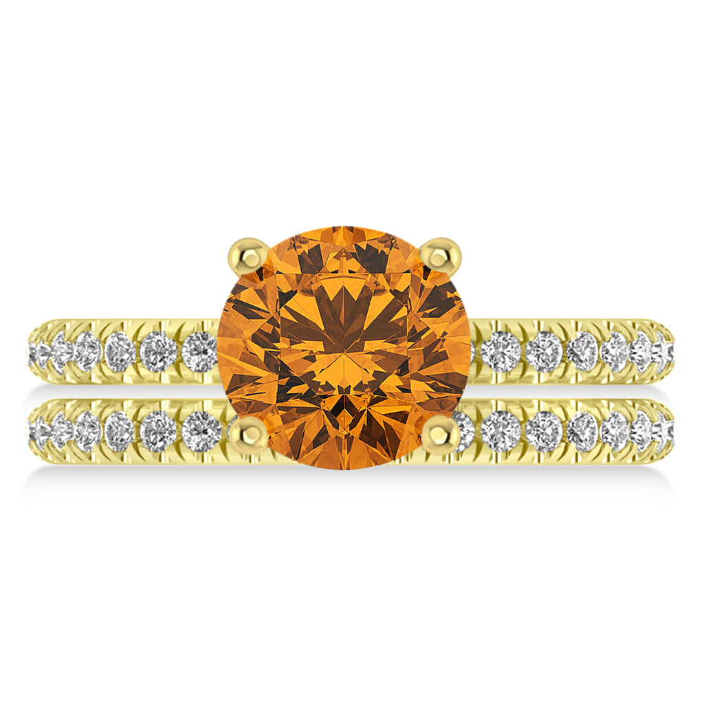 Citrine & Diamond Round-Set Semi-Eternity Bridal Set 18k Yellow Gold (2.42ct)