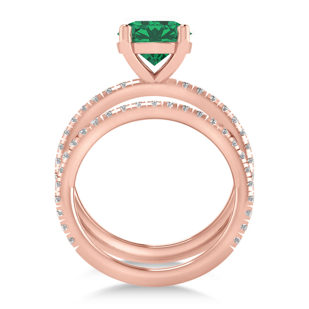 Emerald & Diamond Round-Set Semi-Eternity Bridal Set 14k Rose Gold (2.92ct)