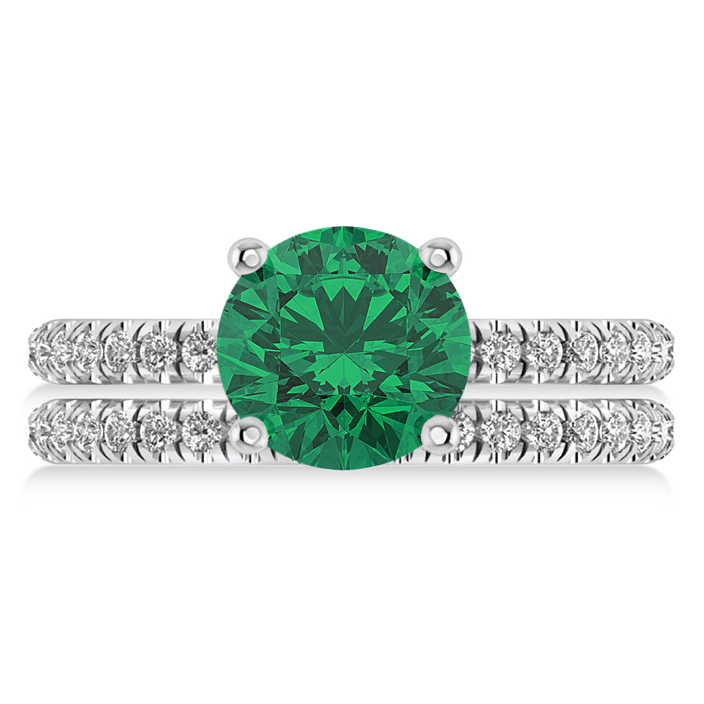 Emerald & Diamond Round-Set Semi-Eternity Bridal Set 14k White Gold (2.92ct)
