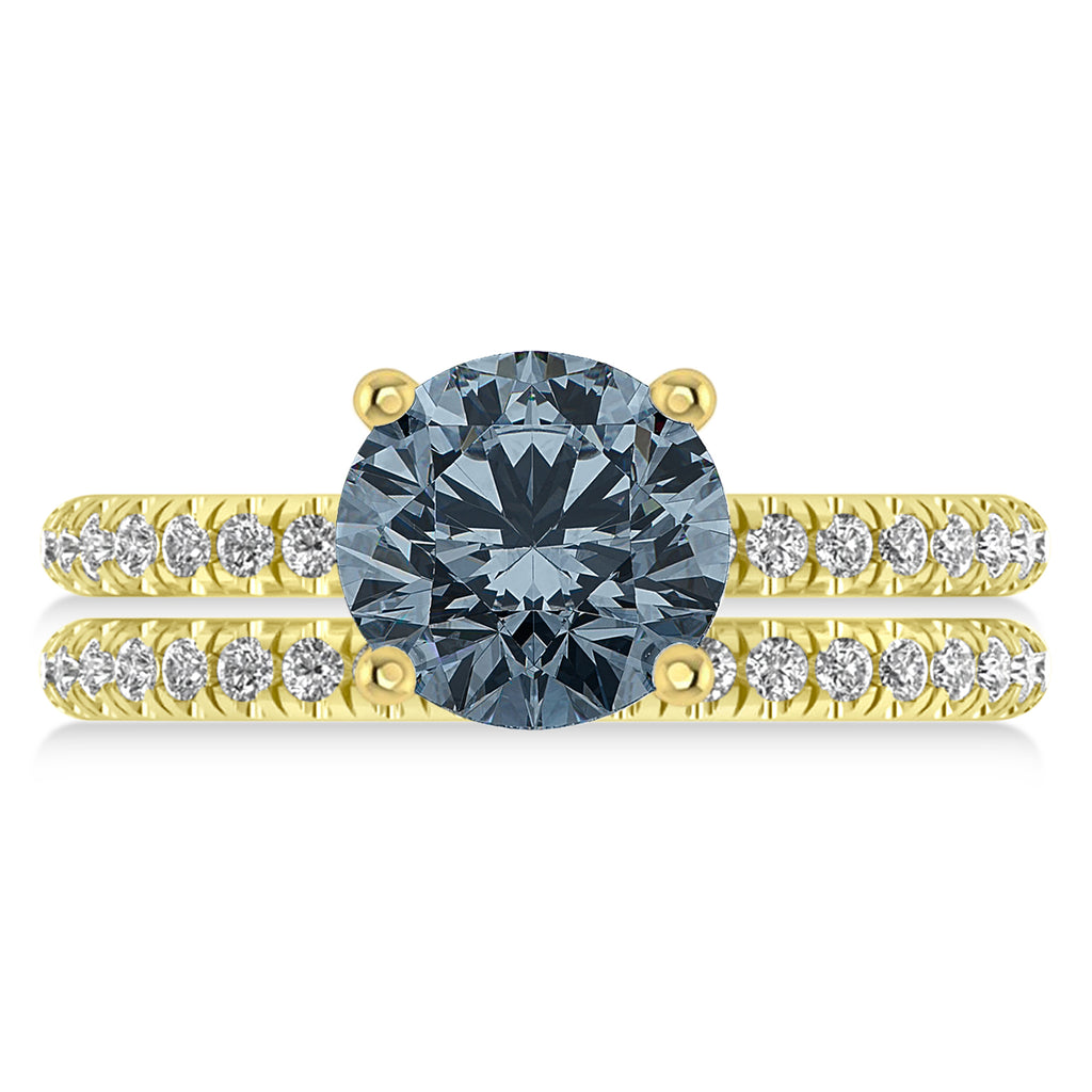 Gray Spinel & Diamond Round-Set Semi-Eternity Bridal Set 14k Yellow Gold (2.42ct)