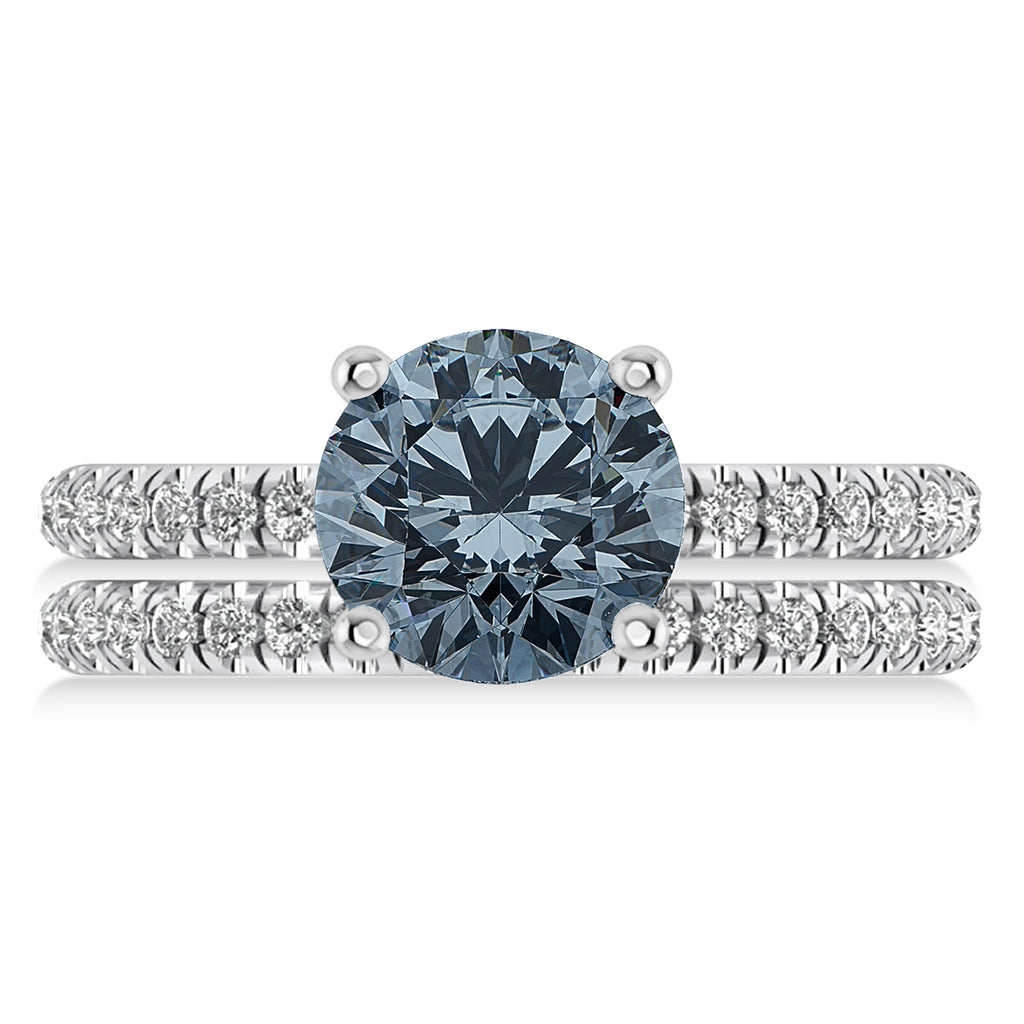 Gray Spinel & Diamond Round-Set Semi-Eternity Bridal Set Platinum (2.42ct)