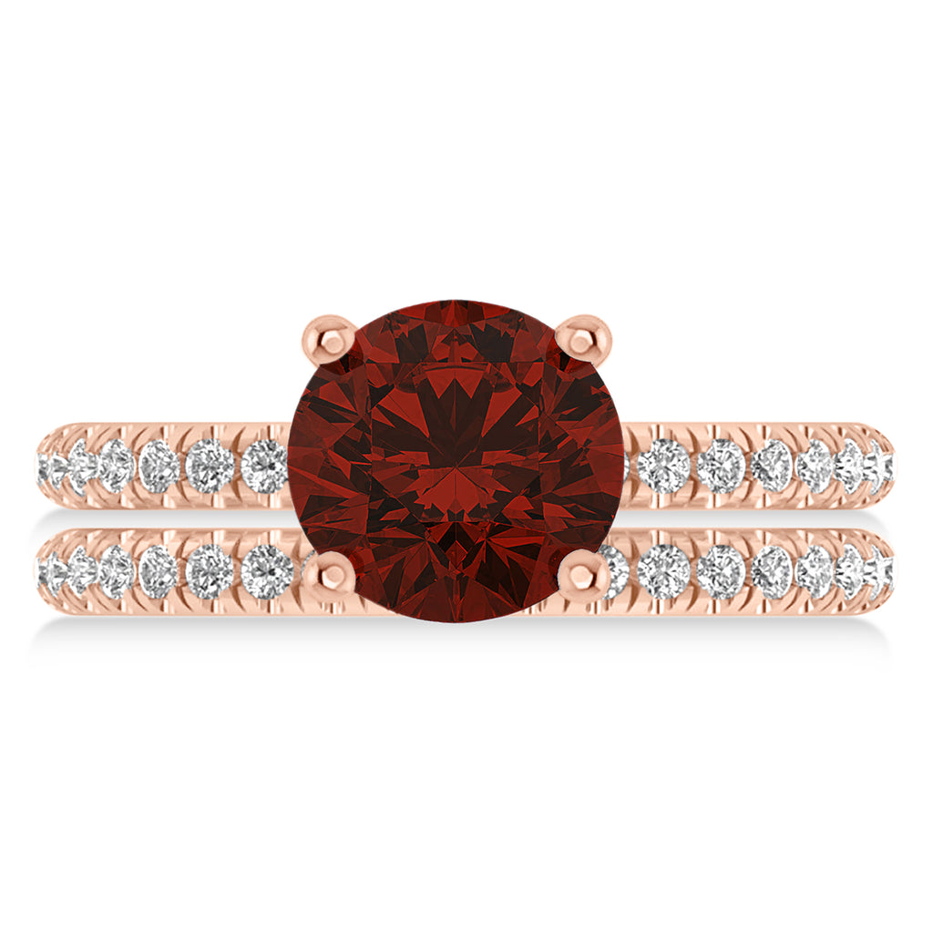 Garnet & Diamond Round-Set Semi-Eternity Bridal Set 14k Rose Gold (3.12ct)