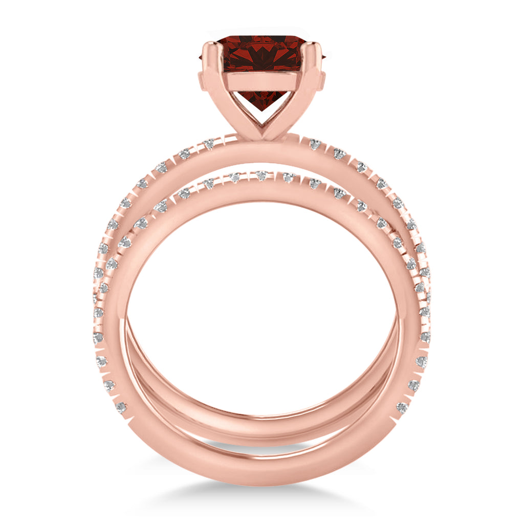 Garnet & Diamond Round-Set Semi-Eternity Bridal Set 18k Rose Gold (3.12ct)