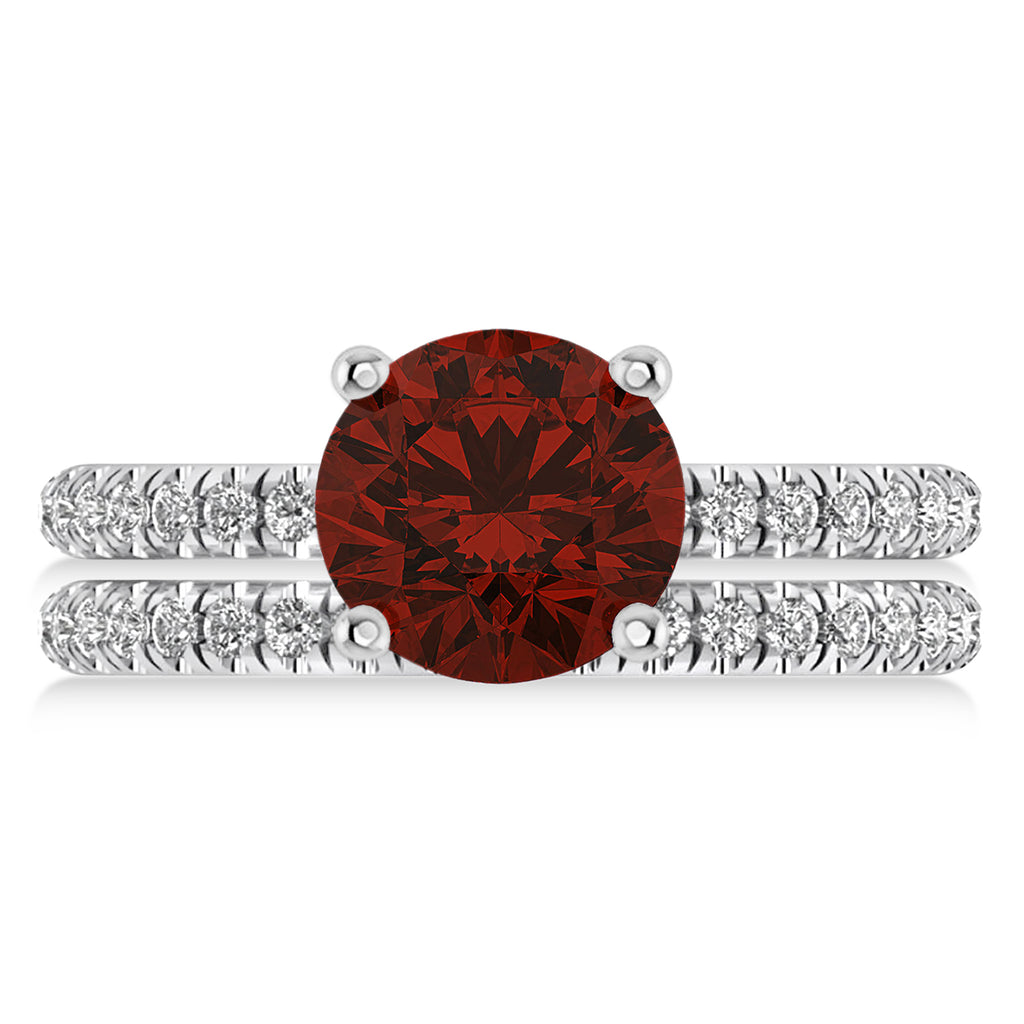 Garnet & Diamond Round-Set Semi-Eternity Bridal Set Palladium (3.12ct)