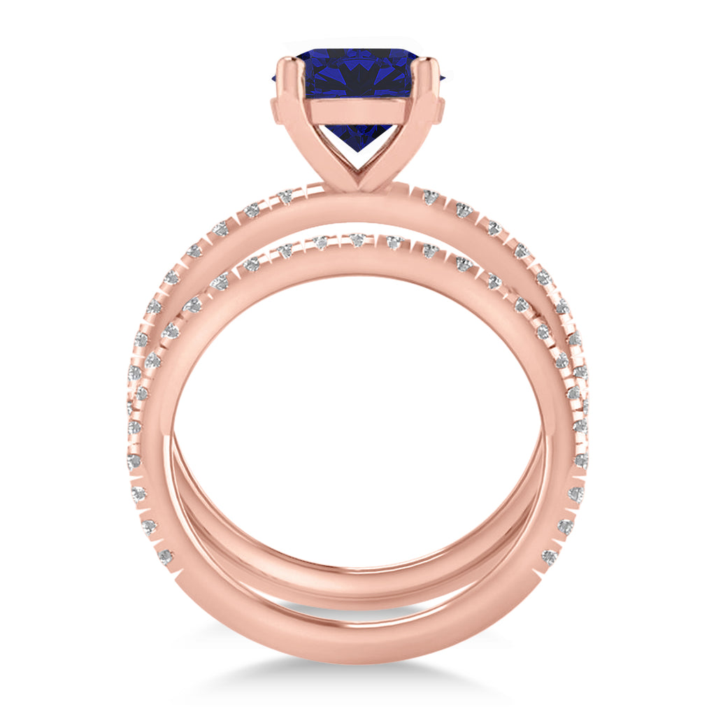 Lab Blue Sapphire & Diamond Round-Set Semi-Eternity Bridal Set 18k Rose Gold (2.92ct)