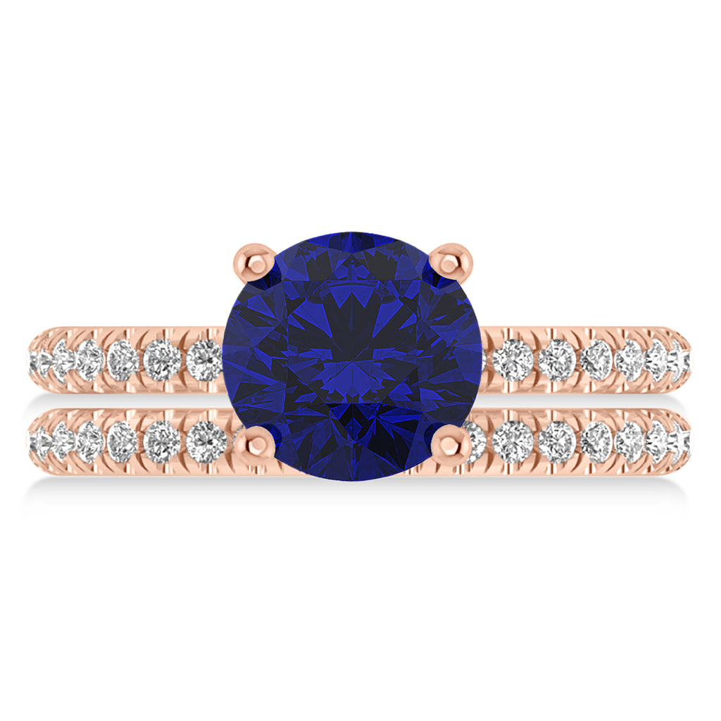Lab Blue Sapphire & Diamond Round-Set Semi-Eternity Bridal Set 18k Rose Gold (2.92ct)