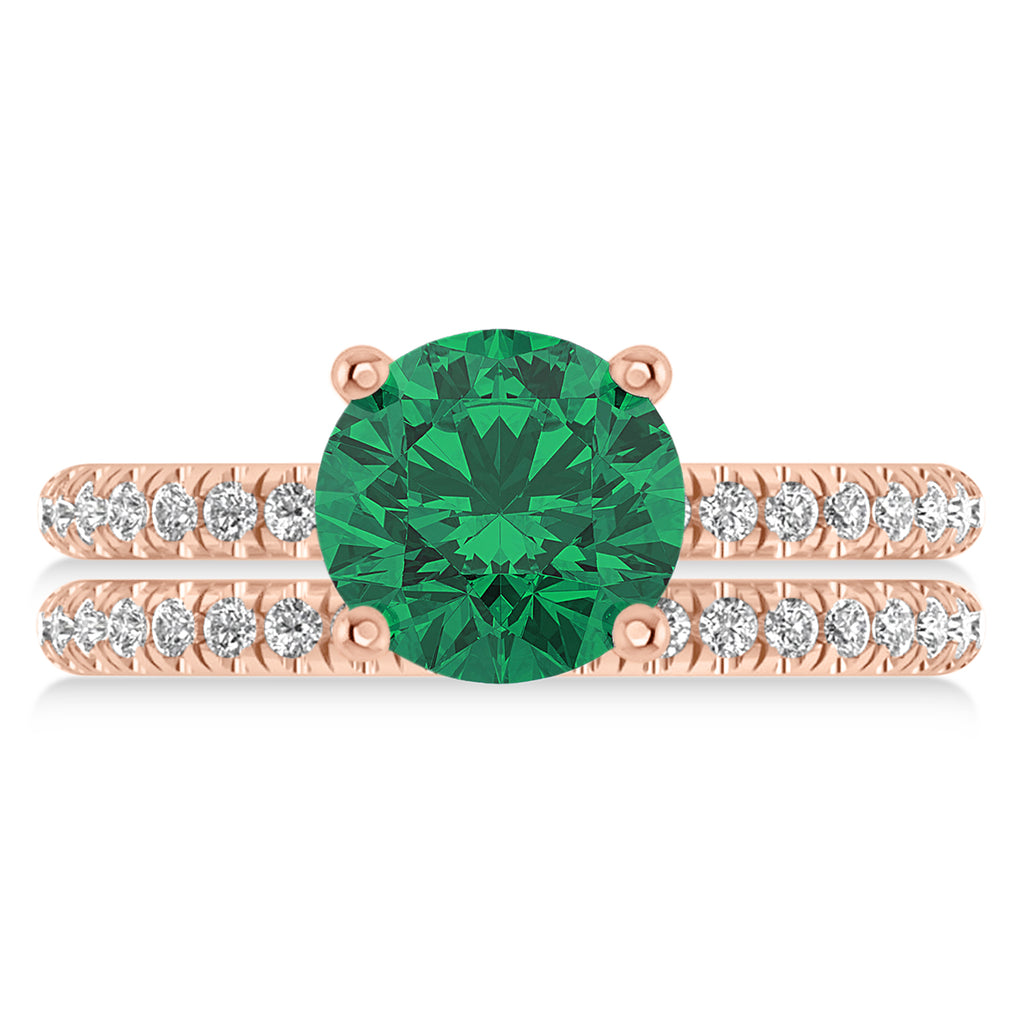 Lab Emerald & Diamond Round-Set Semi-Eternity Bridal Set 14k Rose Gold (2.92ct)