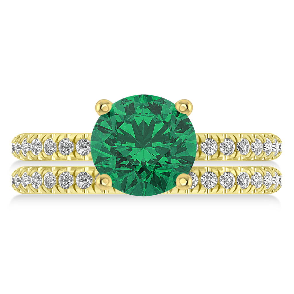 Lab Emerald & Diamond Round-Set Semi-Eternity Bridal Set 18k Yellow Gold (2.92ct)