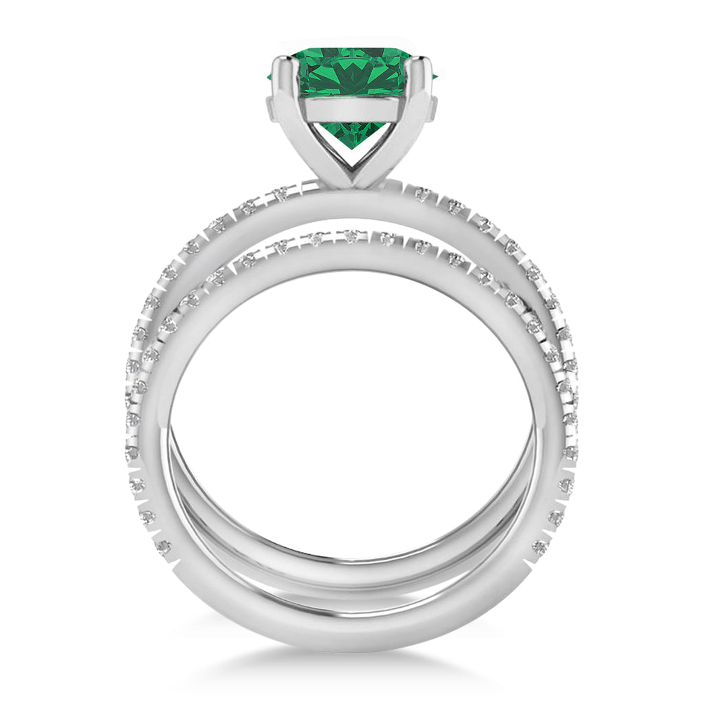 Lab Emerald & Diamond Round-Set Semi-Eternity Bridal Set Platinum (2.92ct)