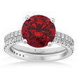 Lab Ruby & Diamond Round-Set Semi-Eternity Bridal Set 18k White Gold (2.92ct)