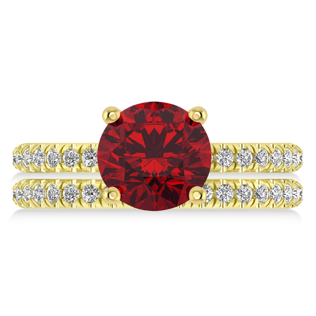 Lab Ruby & Diamond Round-Set Semi-Eternity Bridal Set 18k Yellow Gold (2.92ct)
