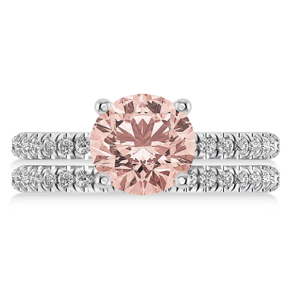 Morganite & Diamond Round-Set Semi-Eternity Bridal Set 14k White Gold (2.37ct)