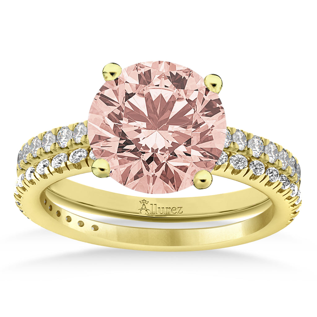 Morganite & Diamond Round-Set Semi-Eternity Bridal Set 14k Yellow Gold (2.37ct)
