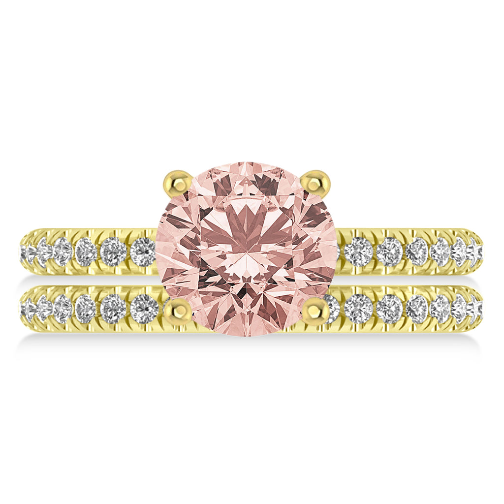 Morganite & Diamond Round-Set Semi-Eternity Bridal Set 14k Yellow Gold (2.37ct)