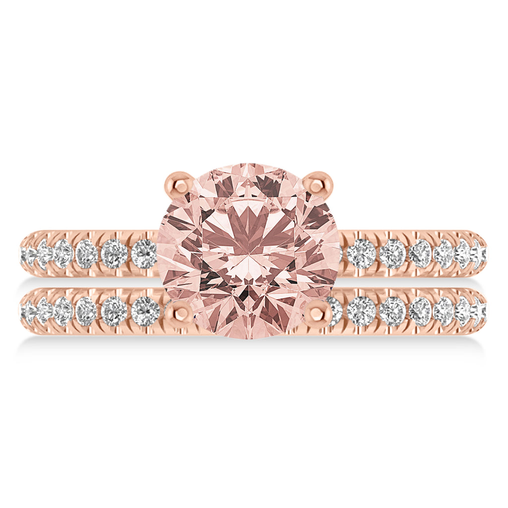 Morganite & Diamond Round-Set Semi-Eternity Bridal Set 18k Rose Gold (2.37ct)